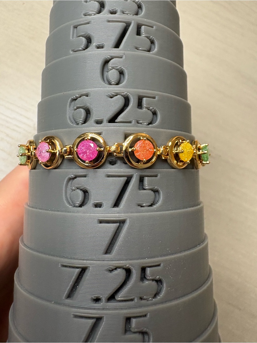 18k gold plated  Multicolor Stone Circle Link Bracelet adjustable